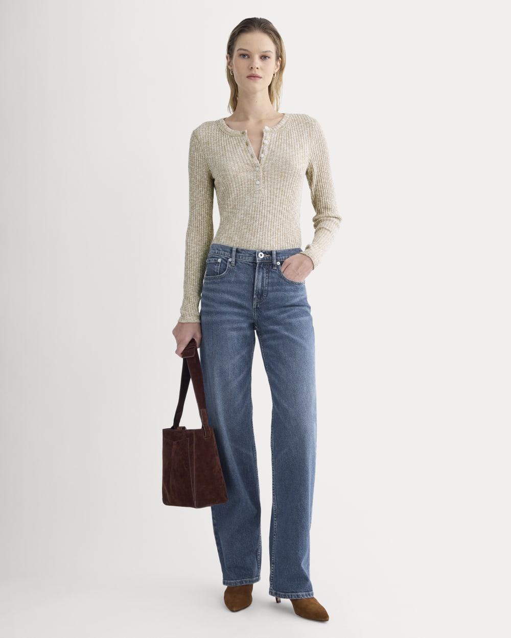 The Cozy Rib Henley in Cornstalk / Bone Twist — detail view