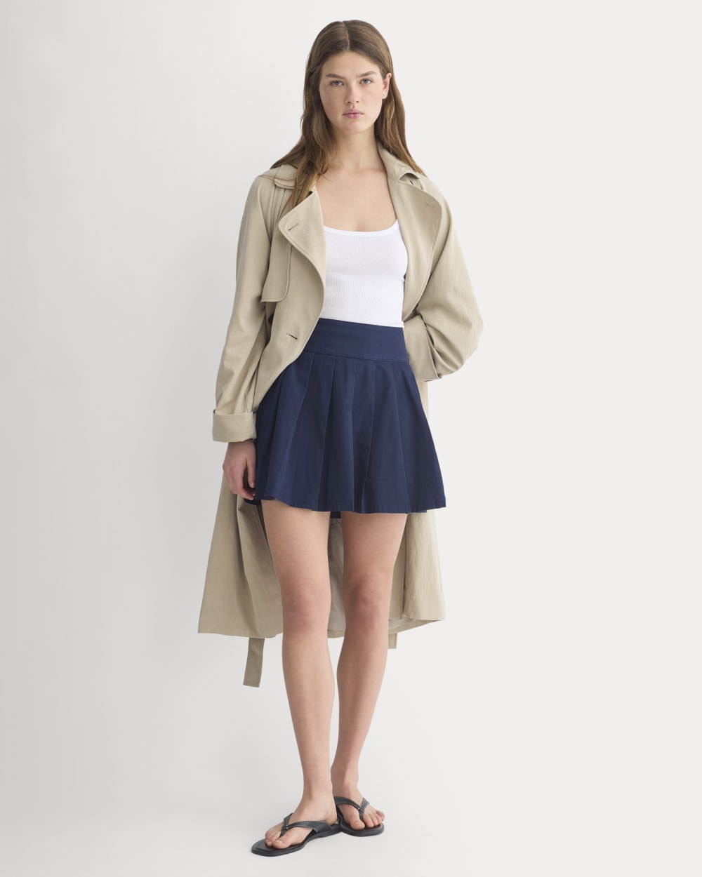 Utility Pleated Mini Skirt in Navy — front view