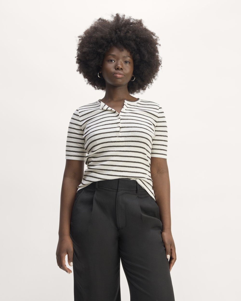 The Vintage Rib Henley in Bone / Black — front view