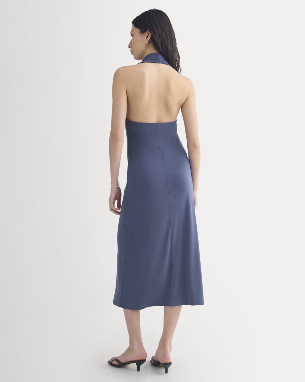 Cowlneck Halter Dress in Butterknit in Washed Navy — detail view