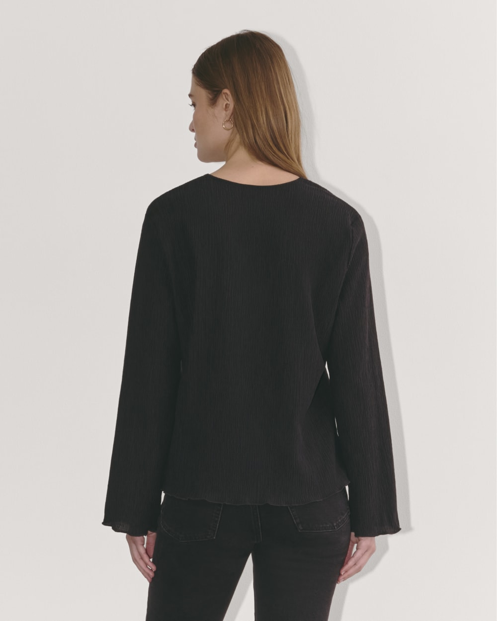 The Crinkle Long-Sleeve in Black — detail view