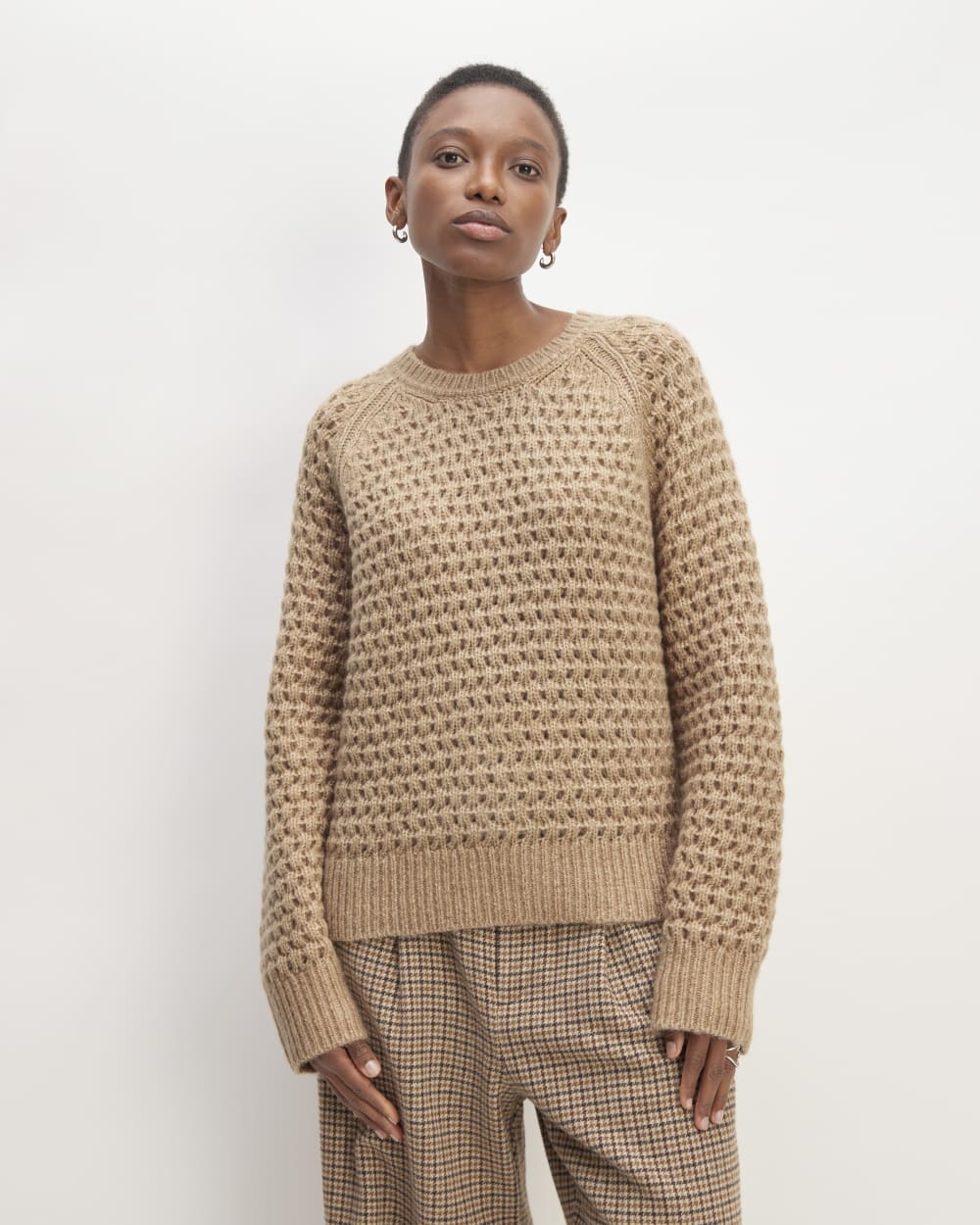 The Cloud Oversized Textured Crew in Tiger's Eye — front view