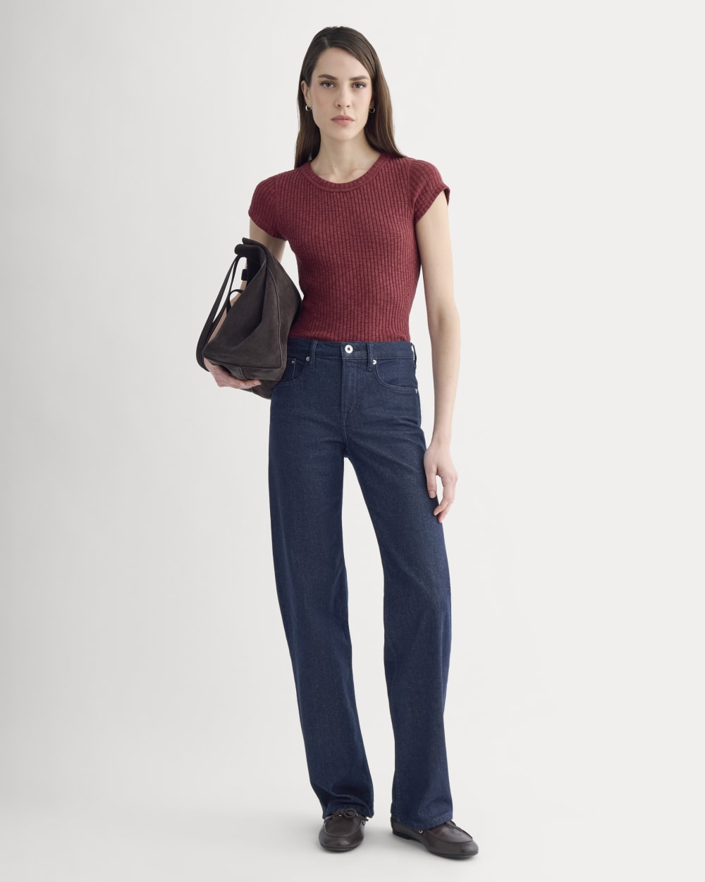 The Cozy Rib Tee in Pomegranate — detail view