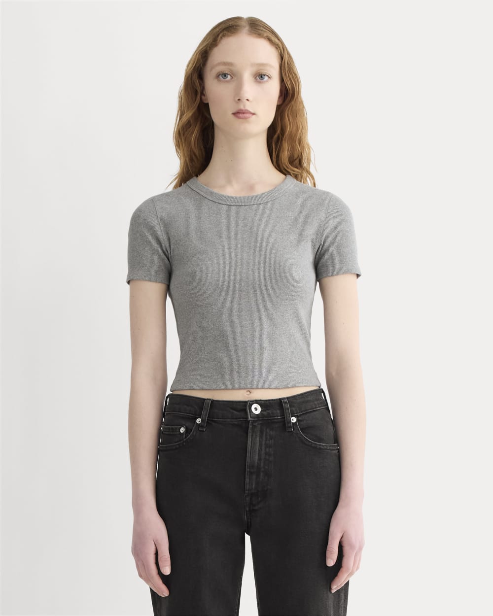 The ’90s Rib Tee in Mid Heather Grey — front view