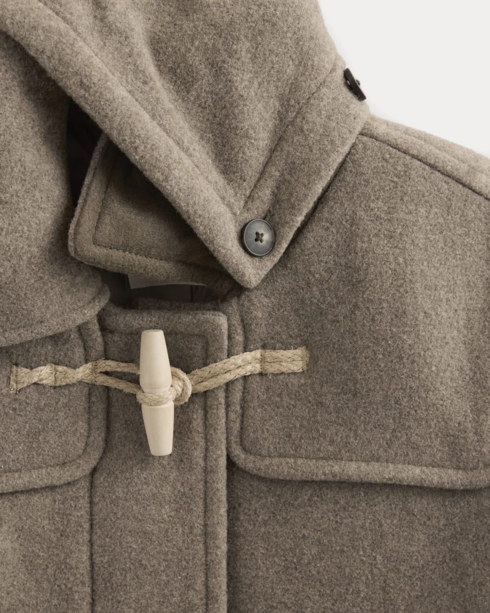 The ReWool Duffle Coat in Heather Taupe — detail view