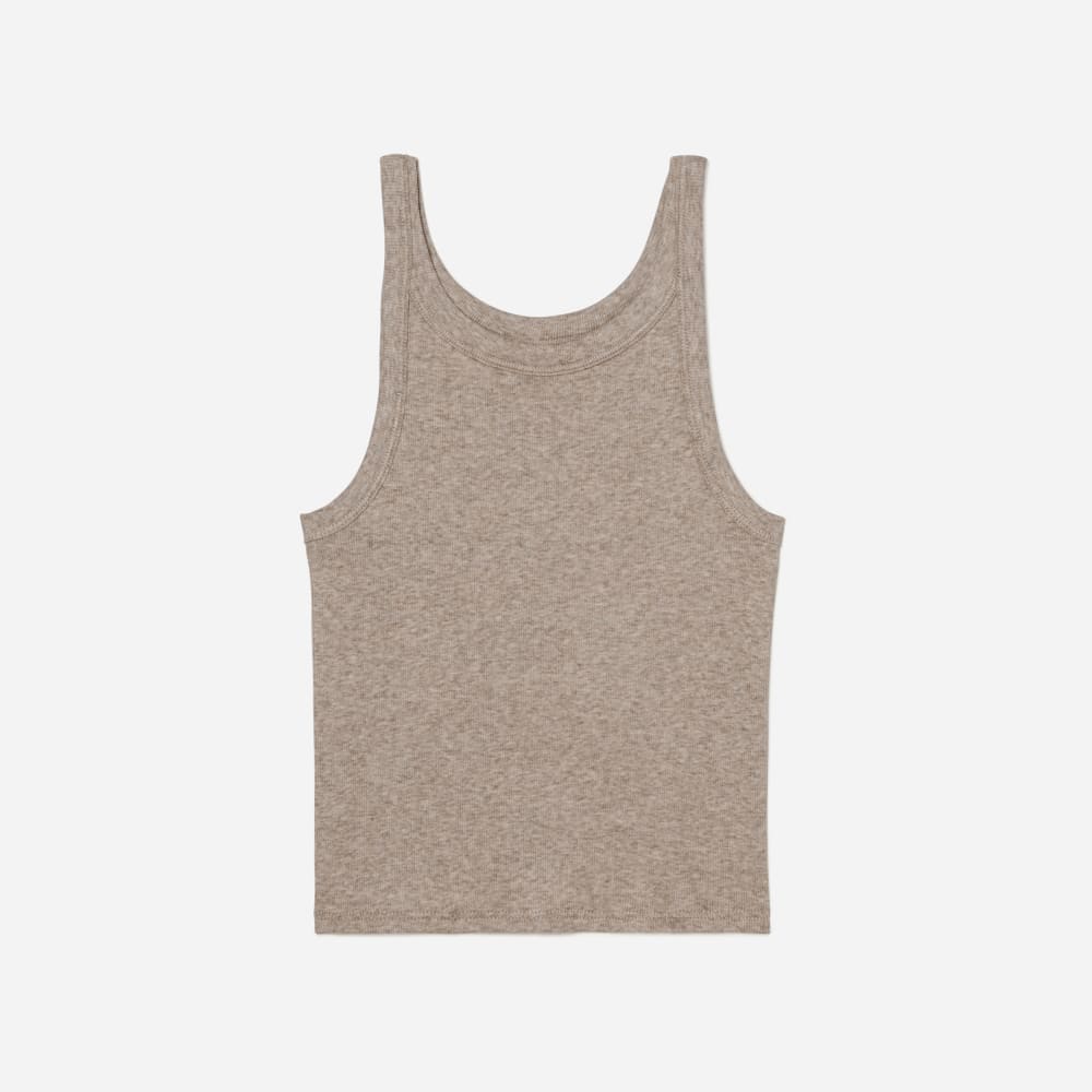 The Pima Micro-Rib Short Tank in Heathered Burnt Sugar — front view