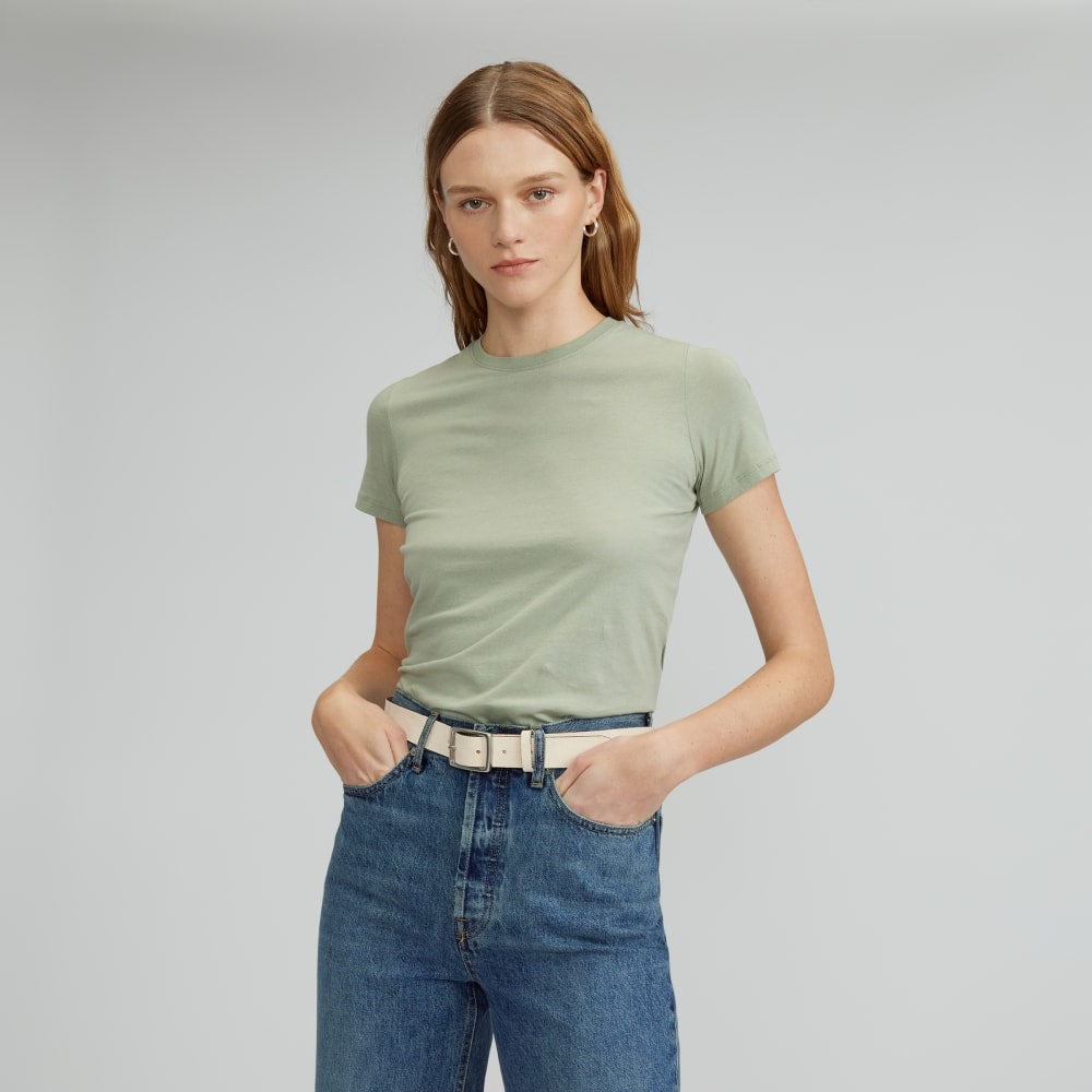 The Organic Cotton Crew Tee in Seagrass — front view