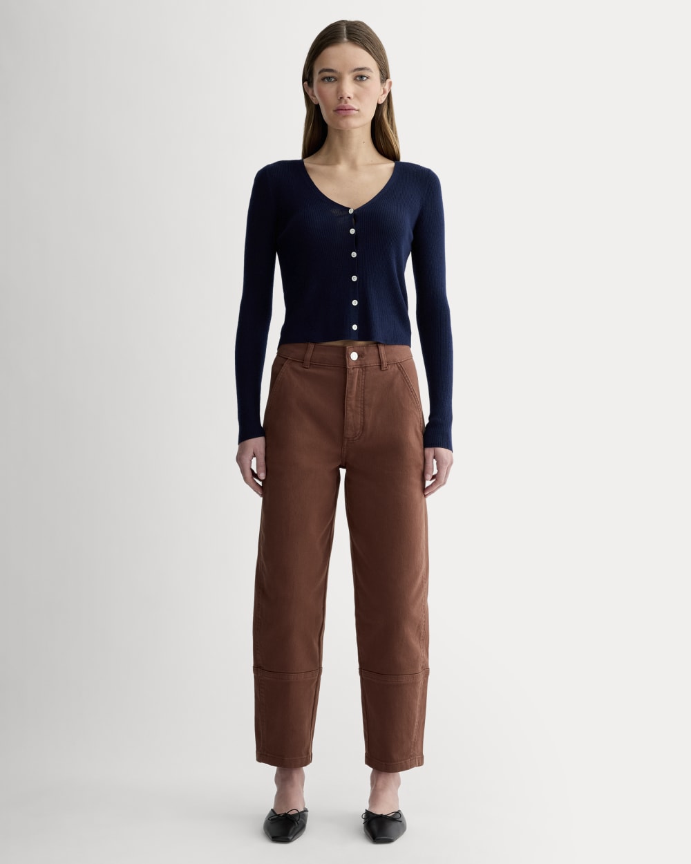 The Utility Barrel Pant in Rosewood — front view