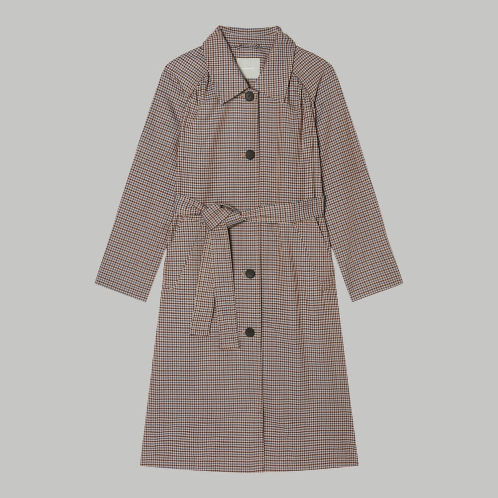 The Gathered Drape Trench in Blue / Brown Houndstooth — alternate view