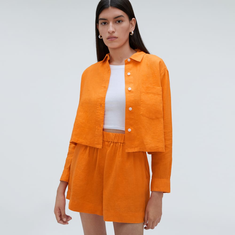 The Linen Way Short Shirt in Turmeric — detail view