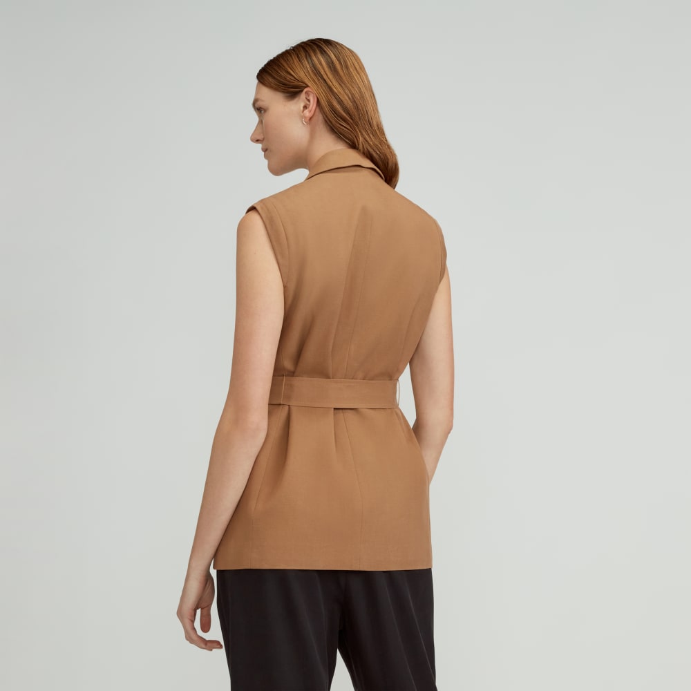 The Sleeveless Blazer in Buttersmooth in Toasted Coconut — detail view