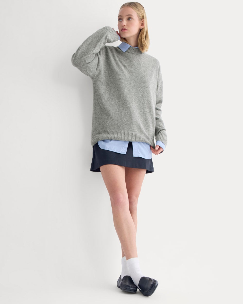 Cashmere Boyfriend Sweater in Husky Gray — front view