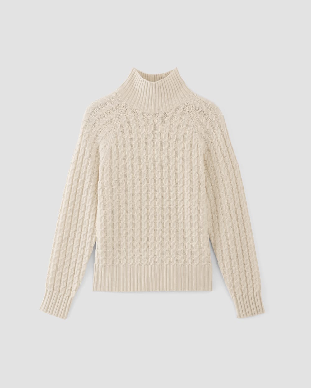 The Cotton Merino Cable Turtleneck in Canvas — alternate view
