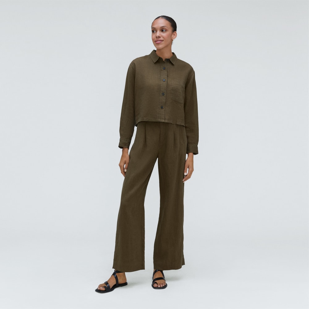 The Linen Way Short Shirt in Beech — detail view