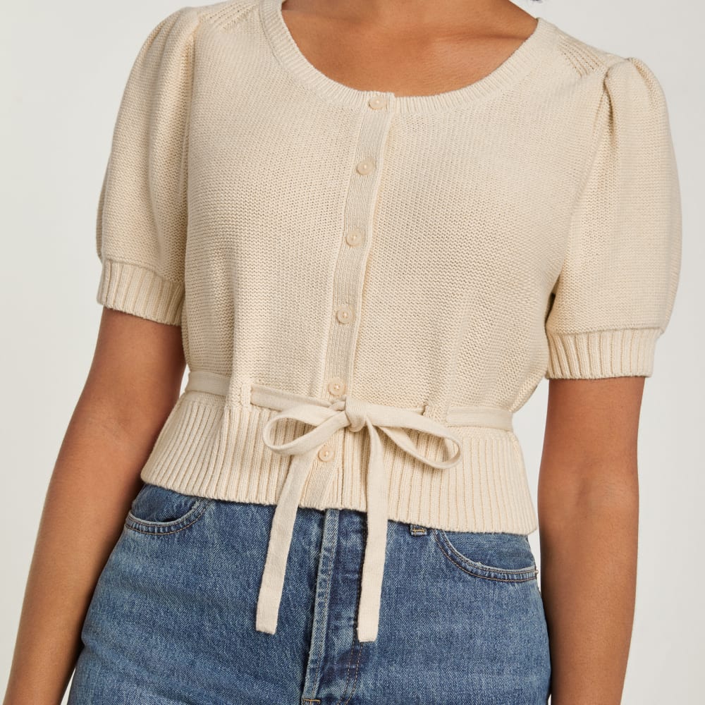 The Puff Sleeve Sweater Top in Parchment — detail view