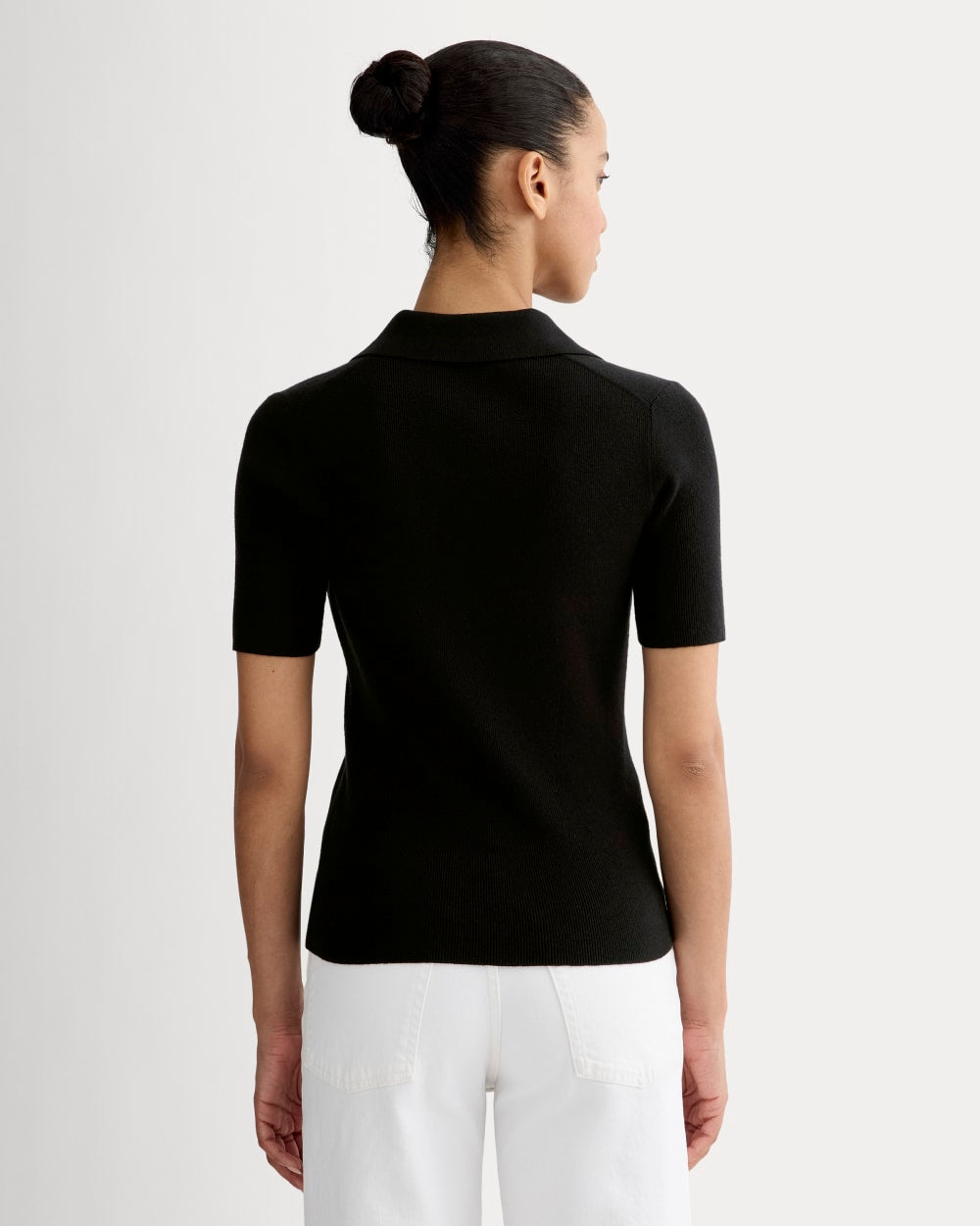 The Knit Polo in Black — detail view