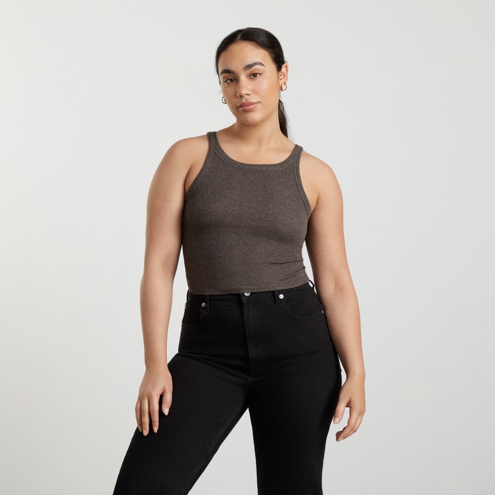 The Pima Micro-Rib Short Tank in Heathered Fatigue — alternate view