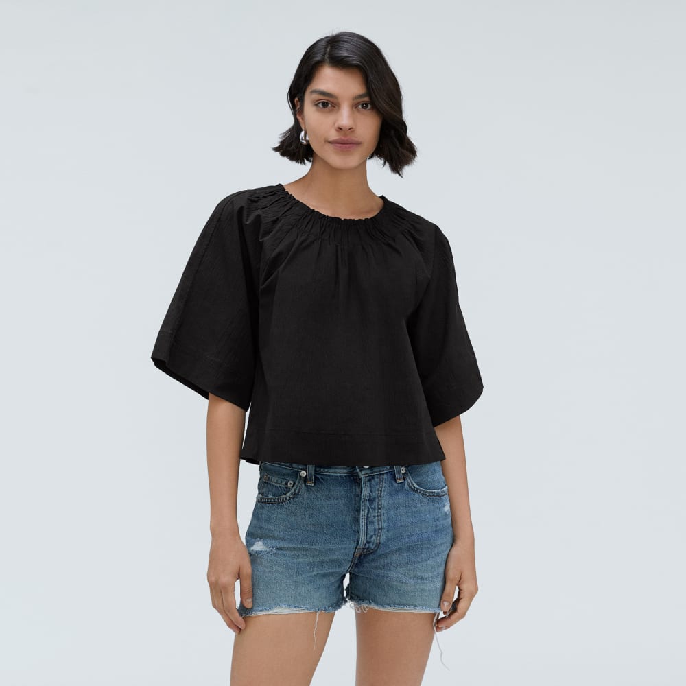 The Seersucker Gathered Tee in Black — alternate view