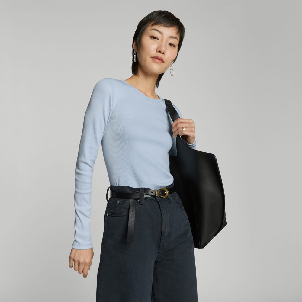 The Pima Micro-Rib Long-Sleeve Crew in Mist — detail view