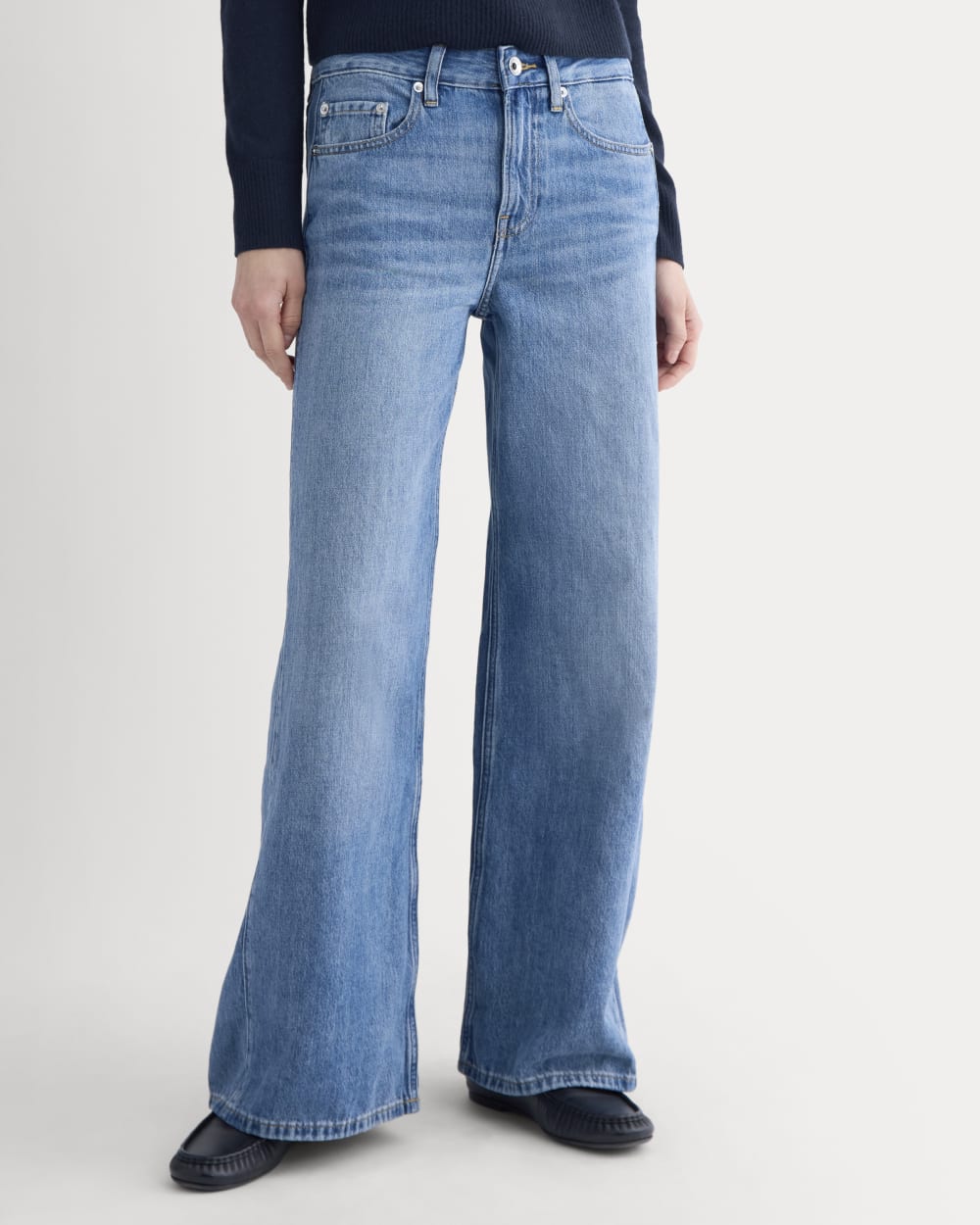Paneled Wide-Leg Jean in Tungsten Scratch — detail view