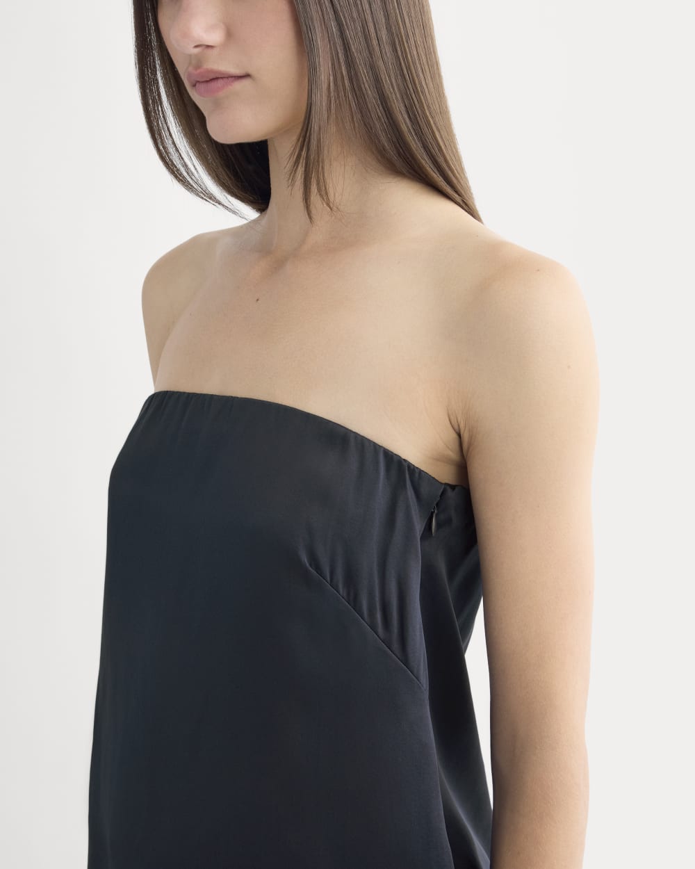 Thin Strap Cami in Silk Charmeuse in Navy — detail view