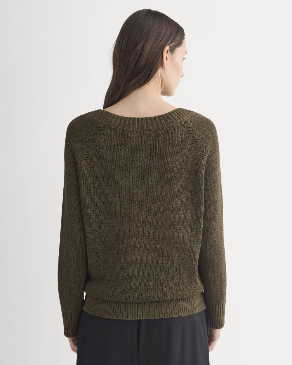 Wide-Neck Crew Sweater in Tape Yarn in Beech — detail view