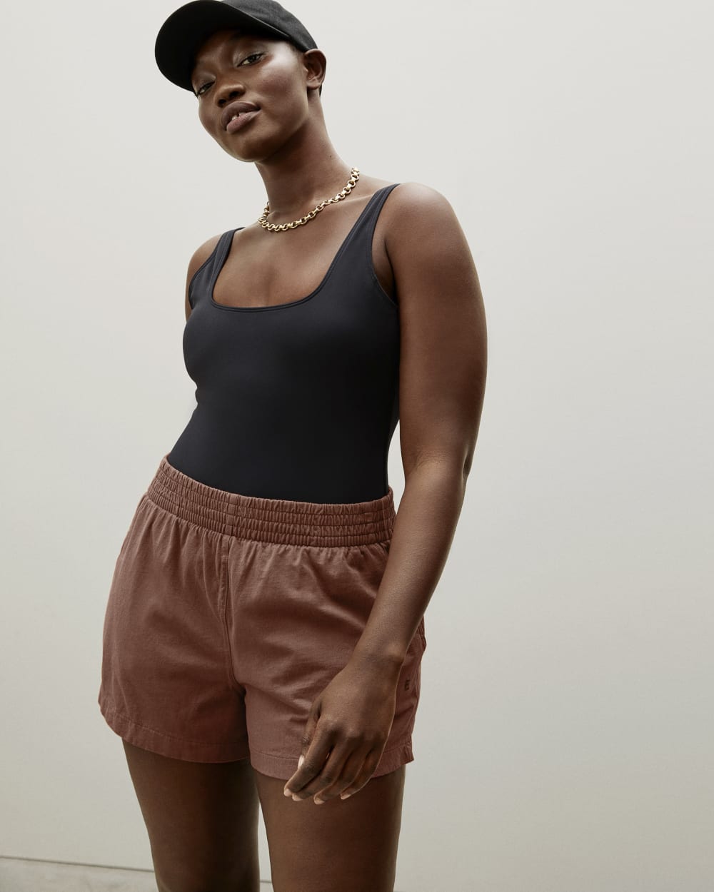 The Retro Jersey Short in Caramel — detail view