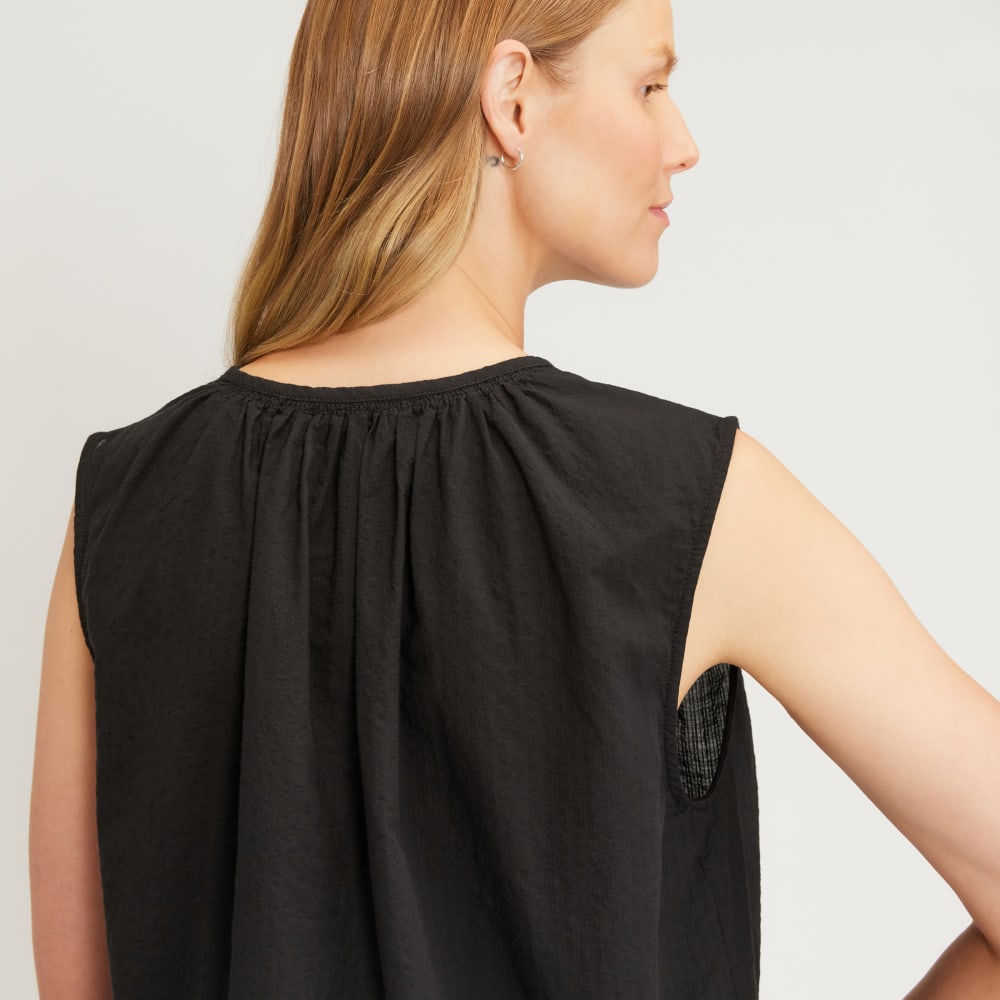 The Gathered Tie-Front Top in Black — detail view