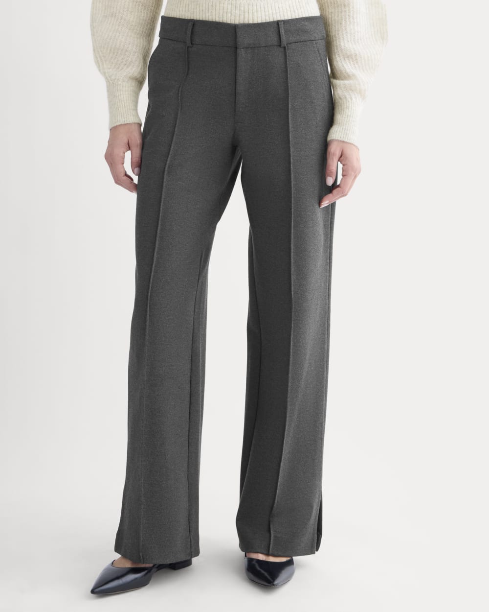 Ponte Wide-Leg Trouser in Heathered Soot — detail view
