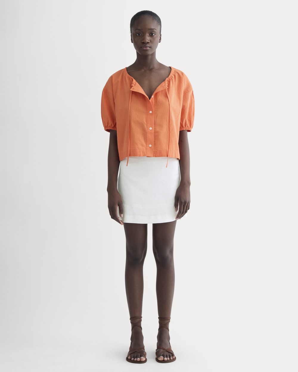 The Gauze Button-Up in Soft Orange — detail view