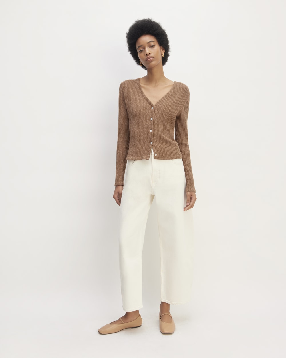 The Cozy Rib Cardigan in Carob Brown — detail view