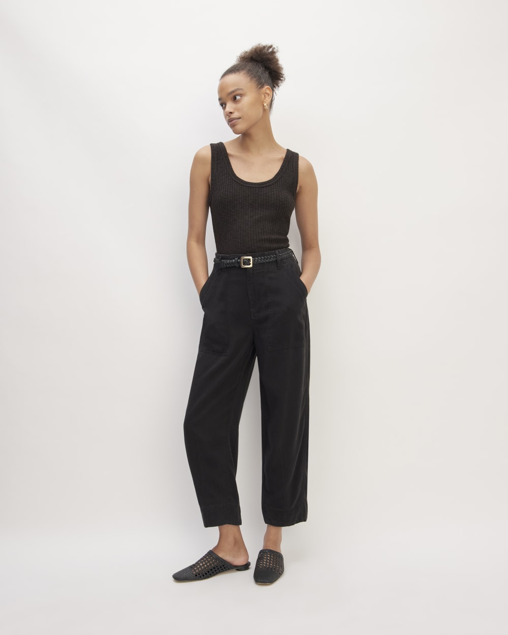 The Cozy Rib Tank in Black — detail view