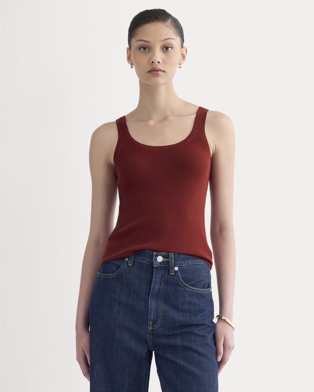 The Light Ribbed Cami in Ultrasoft Merino in Merlot — front view