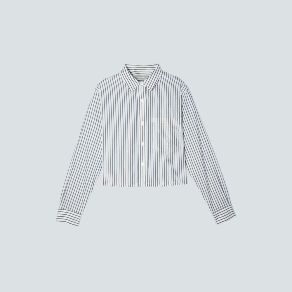 The Way-Short Shirt in Silky Cotton in Deep Blue / Canvas — front view
