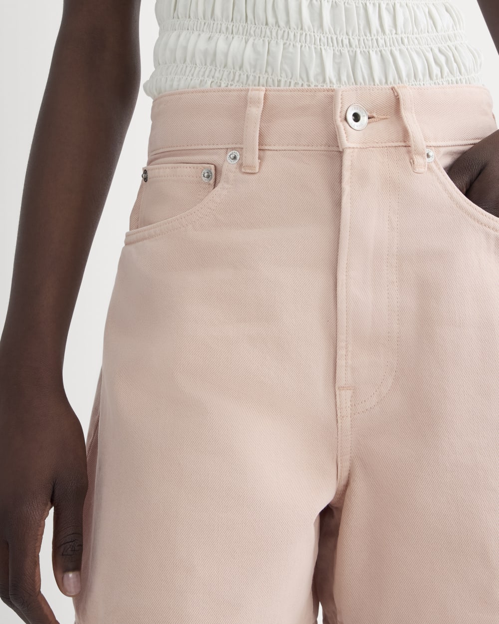The A-Line Denim Short in Garment-Dyed Pink — detail view