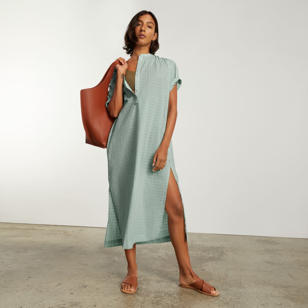 The Caftan Dress in White Sage — detail view