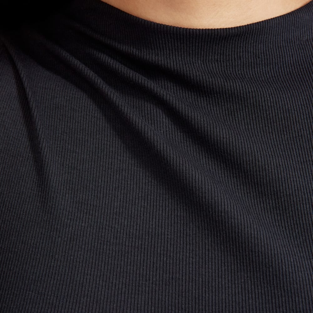 The Pima Micro-Rib Funnel-Neck Tank in Black — detail view