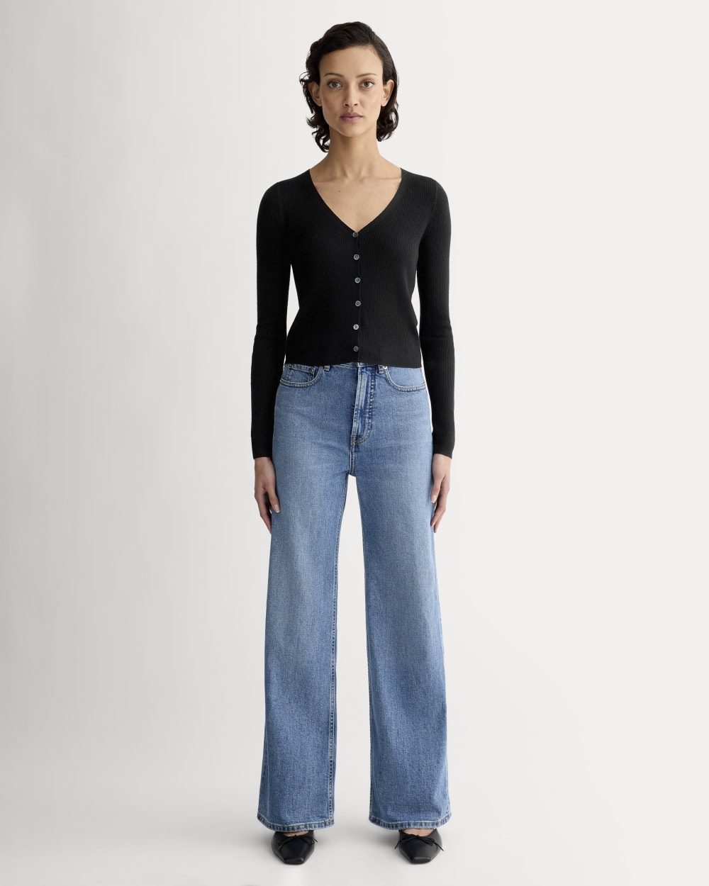 The Cardigan in Ultrasoft Merino in Black — detail view