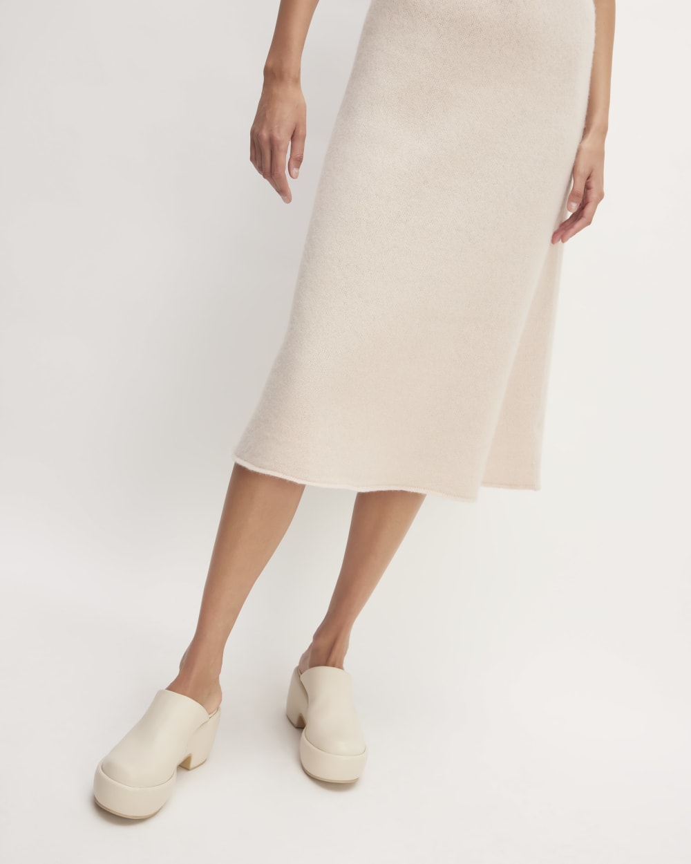 The Cozy-Stretch Sleeveless Midi Dress in Whisper Pink — detail view