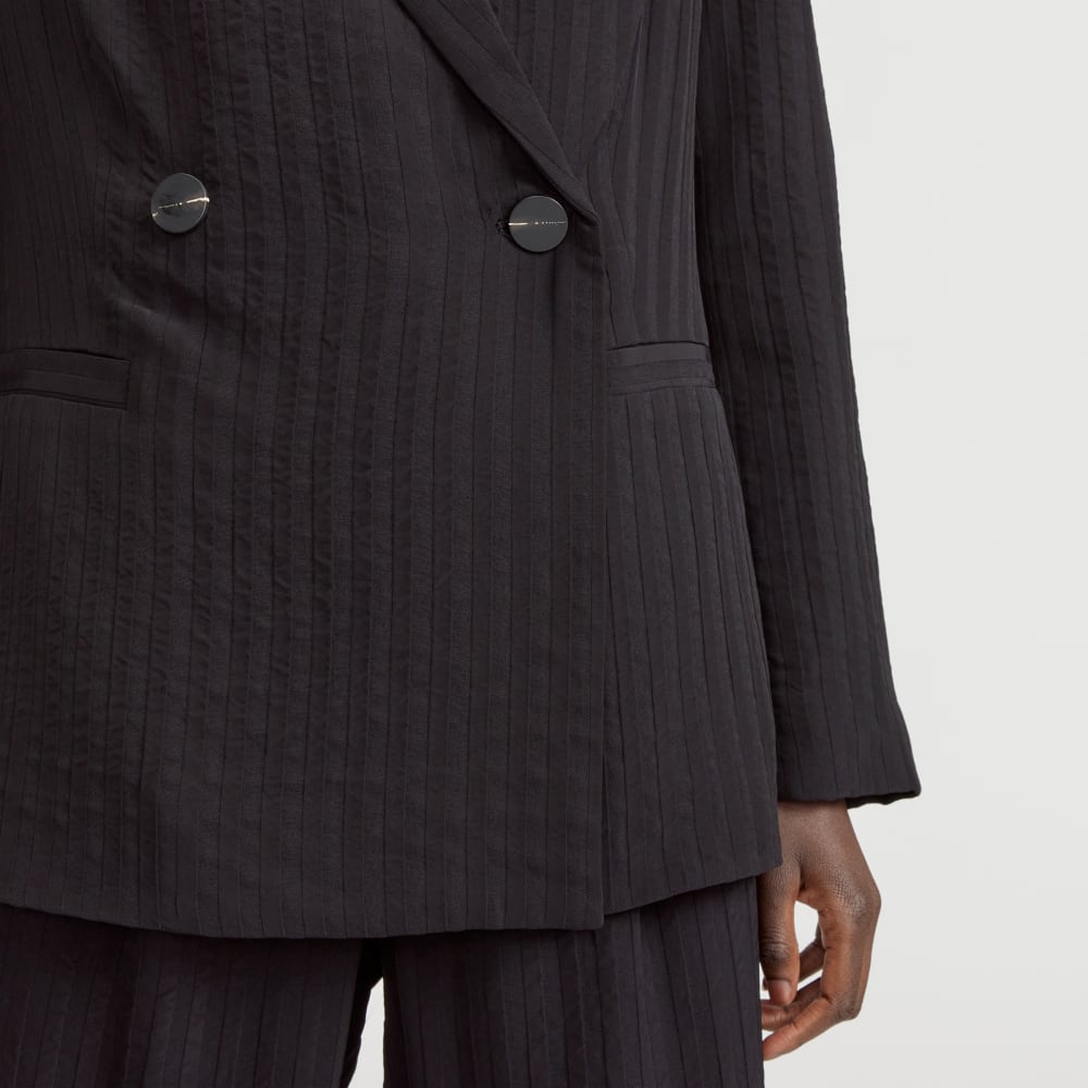 The Drapey City Stripe Blazer in Black — detail view