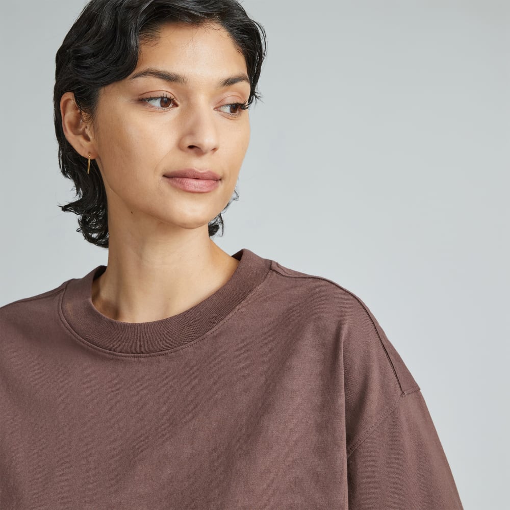 The Premium Weight Relaxed Tee in Chocolate Brown — detail view
