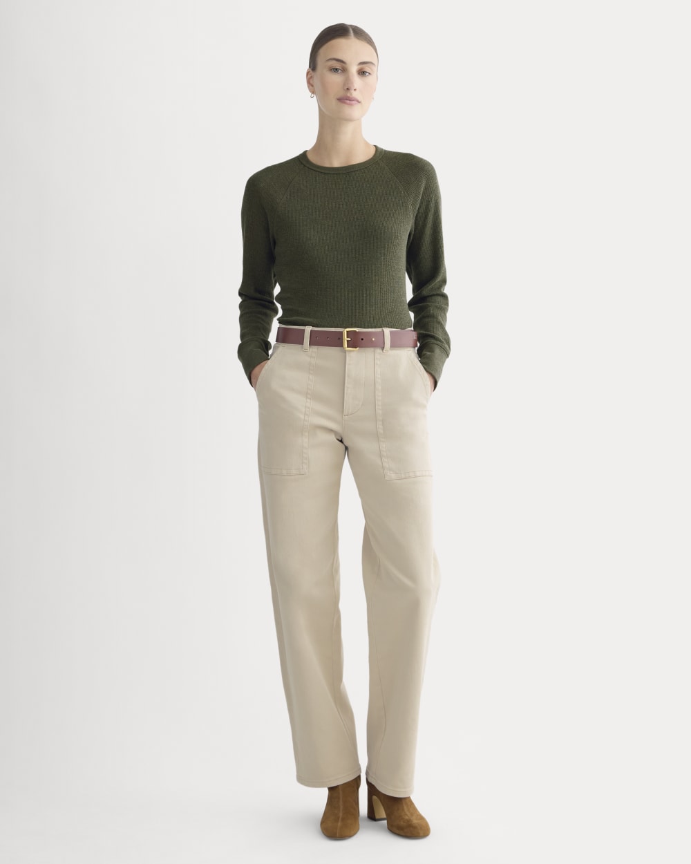 Slim-Fit Crew in Cozy Waffle in Heather Beech — detail view