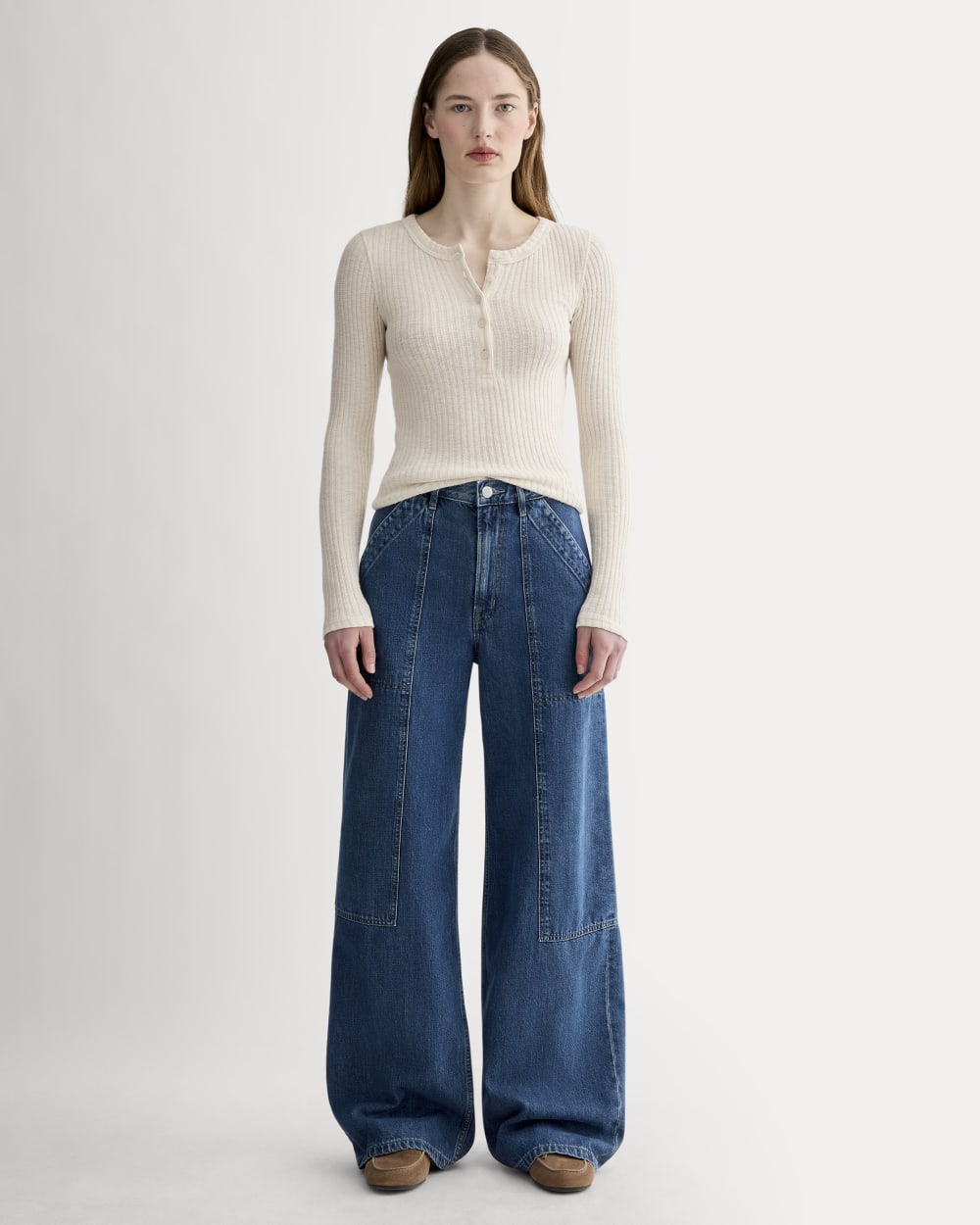 The Cozy Rib Henley in Bone — detail view
