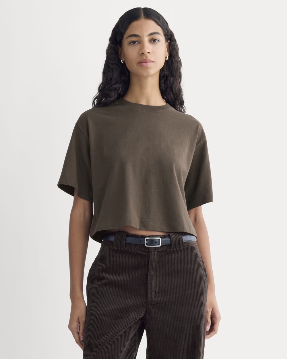 The Premium Weight Cropped Tee in Coffee Bean — front view