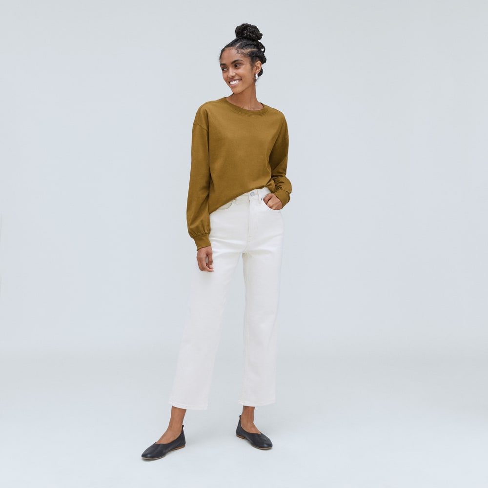 The Organic Cotton Long-Sleeve Tee in Tapenade — detail view