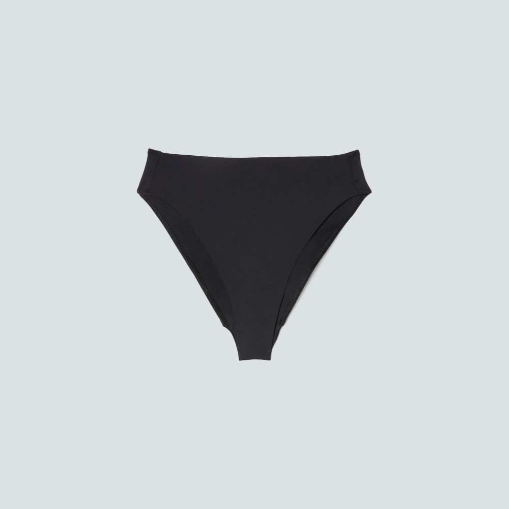 The High-Rise Cheeky Bikini Bottom in Black — front view
