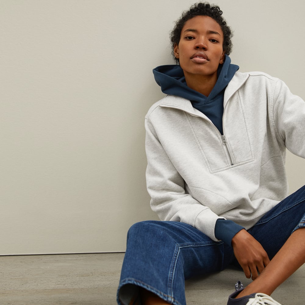 The Track Half-Zip in Light Heather Grey — detail view