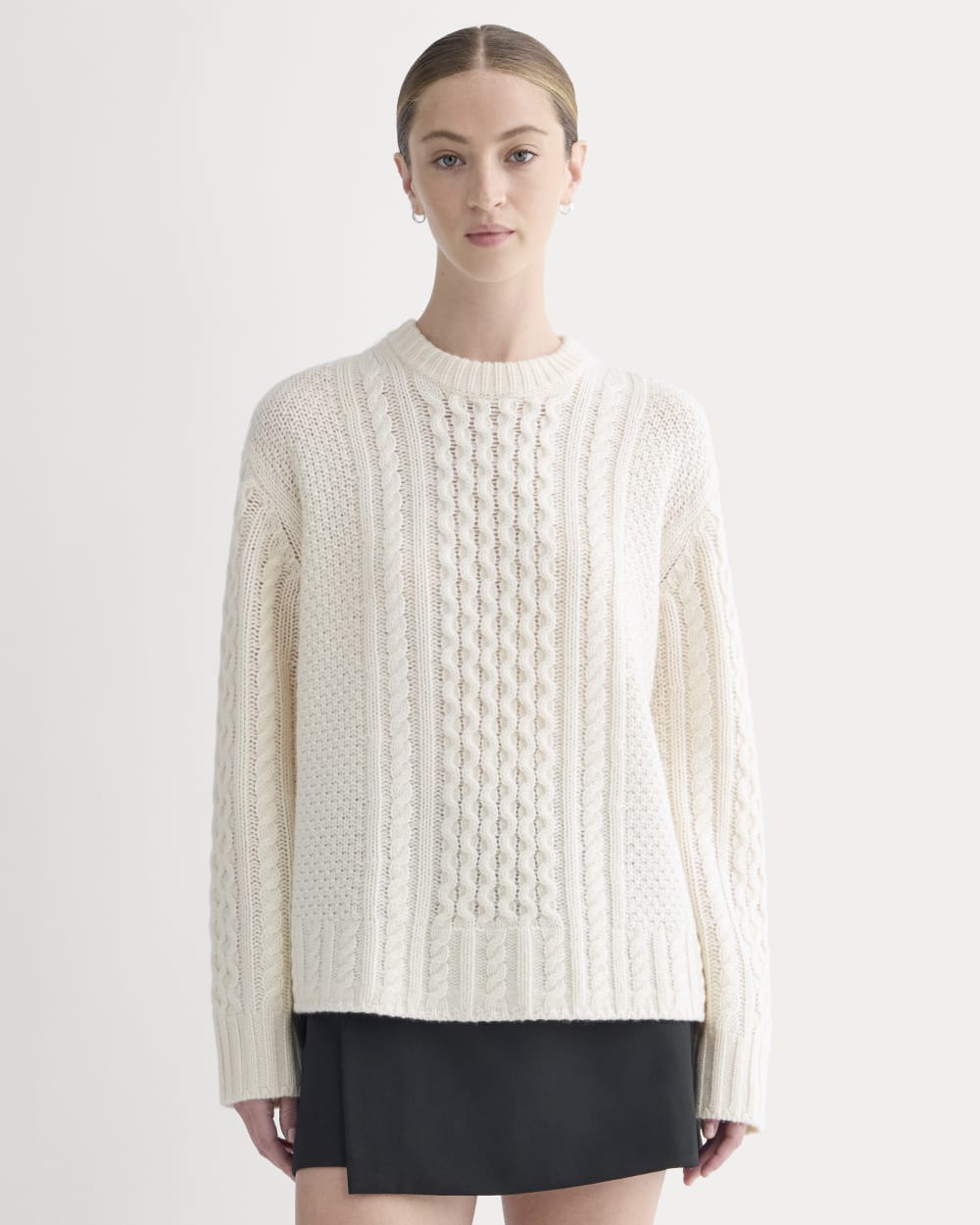 Cable Sweater in Luxe Merino in Bone — front view