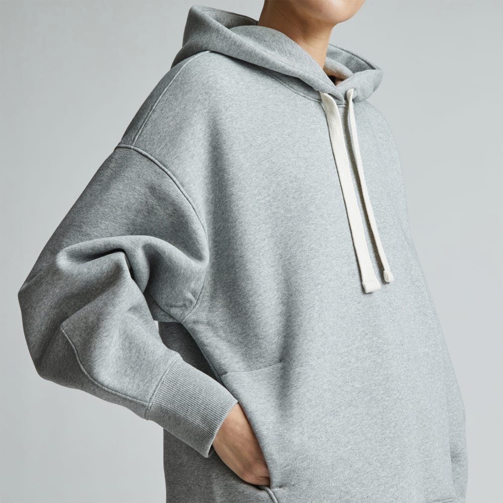 The ReTrack Hoodie in Heather Grey — detail view