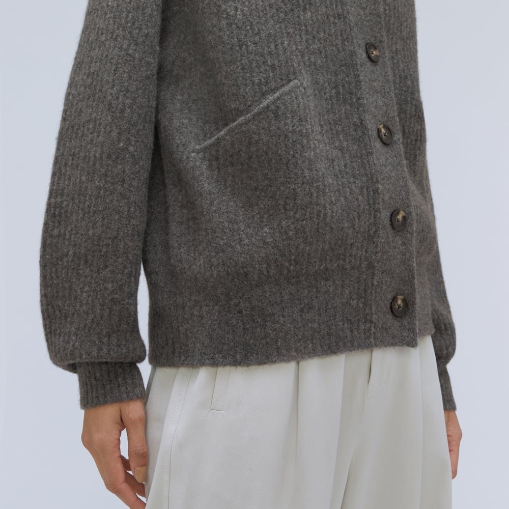 The Cozy-Stretch Hooded Cardigan in Heathered Charcoal — detail view